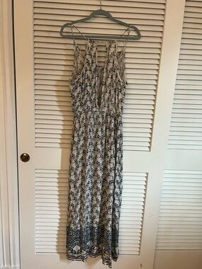 Aqua Cream Maxi Dress with Navy and Teal Floral Print